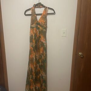 Sue Wong 100% silk tropical print halter y2k vintage‎ dress Size 4